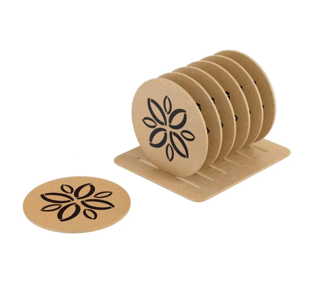 Cork coasters, branded with The Bridge Clubhouse identity