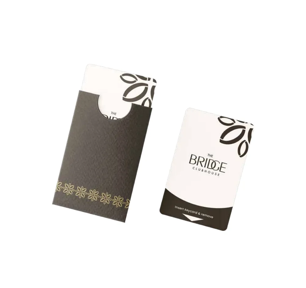 Key card sleeve, branded with The Bridge Clubhouse identity