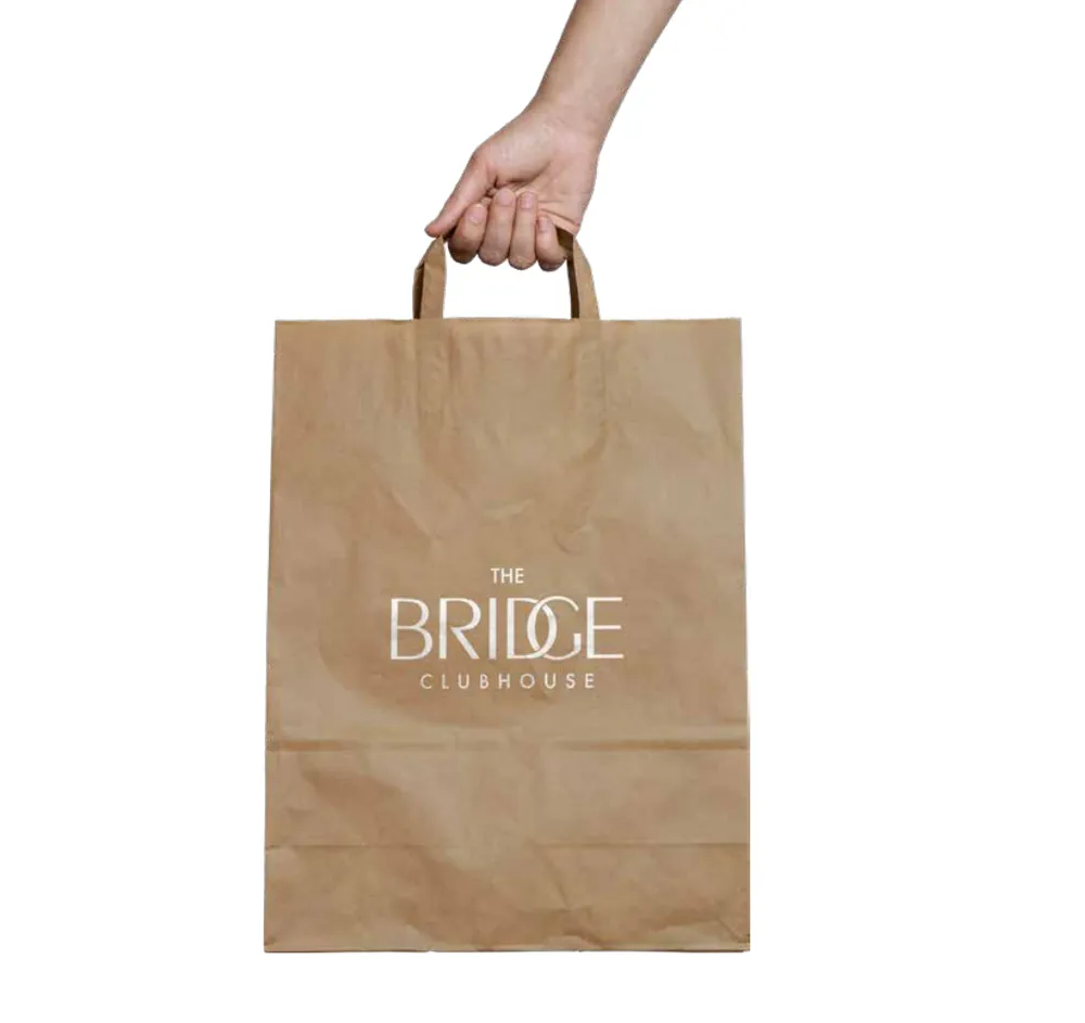 Paper bag, branded with The Bridge Clubhouse identity