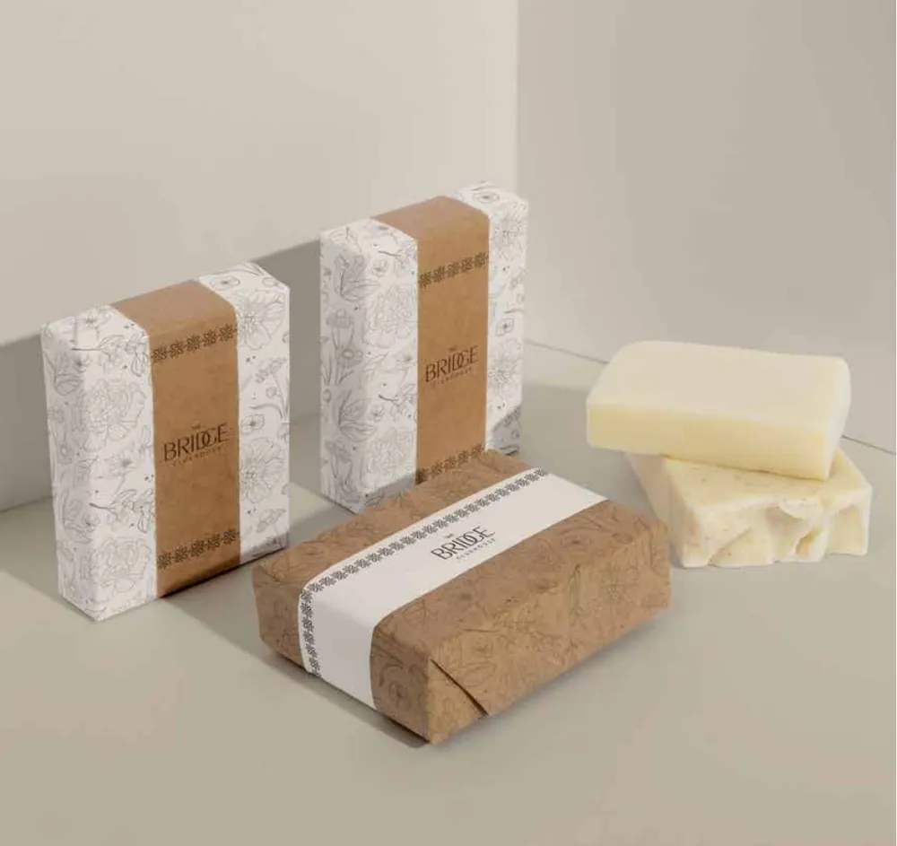 Soap packaging, branded with The Bridge Clubhouse identity