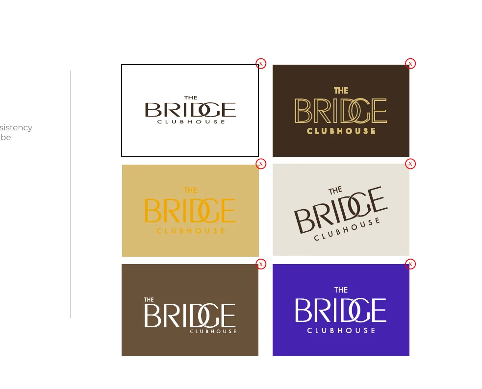 Logo misuse examples with off-brand colours and effects