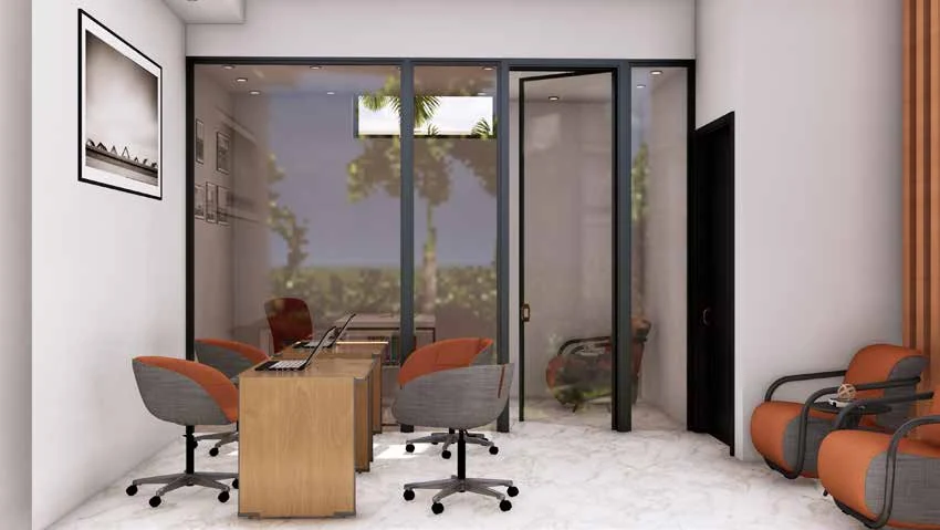 Render of the sales and technical support zone