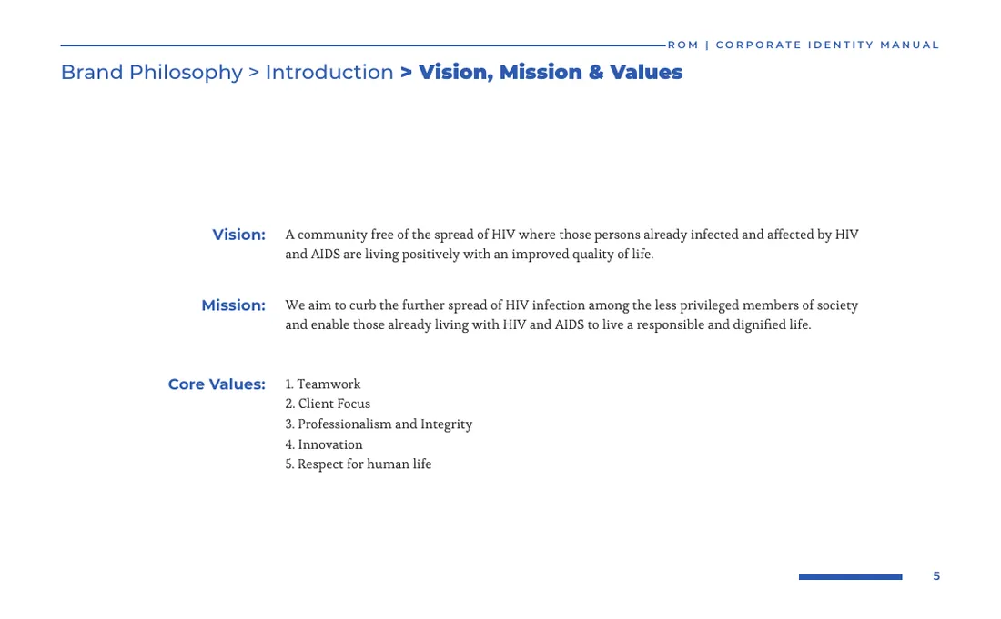 Brand manual: Vision, mission and values