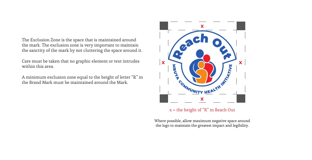 Exclusion zone diagram: the space around the logo equals the height of the letter R