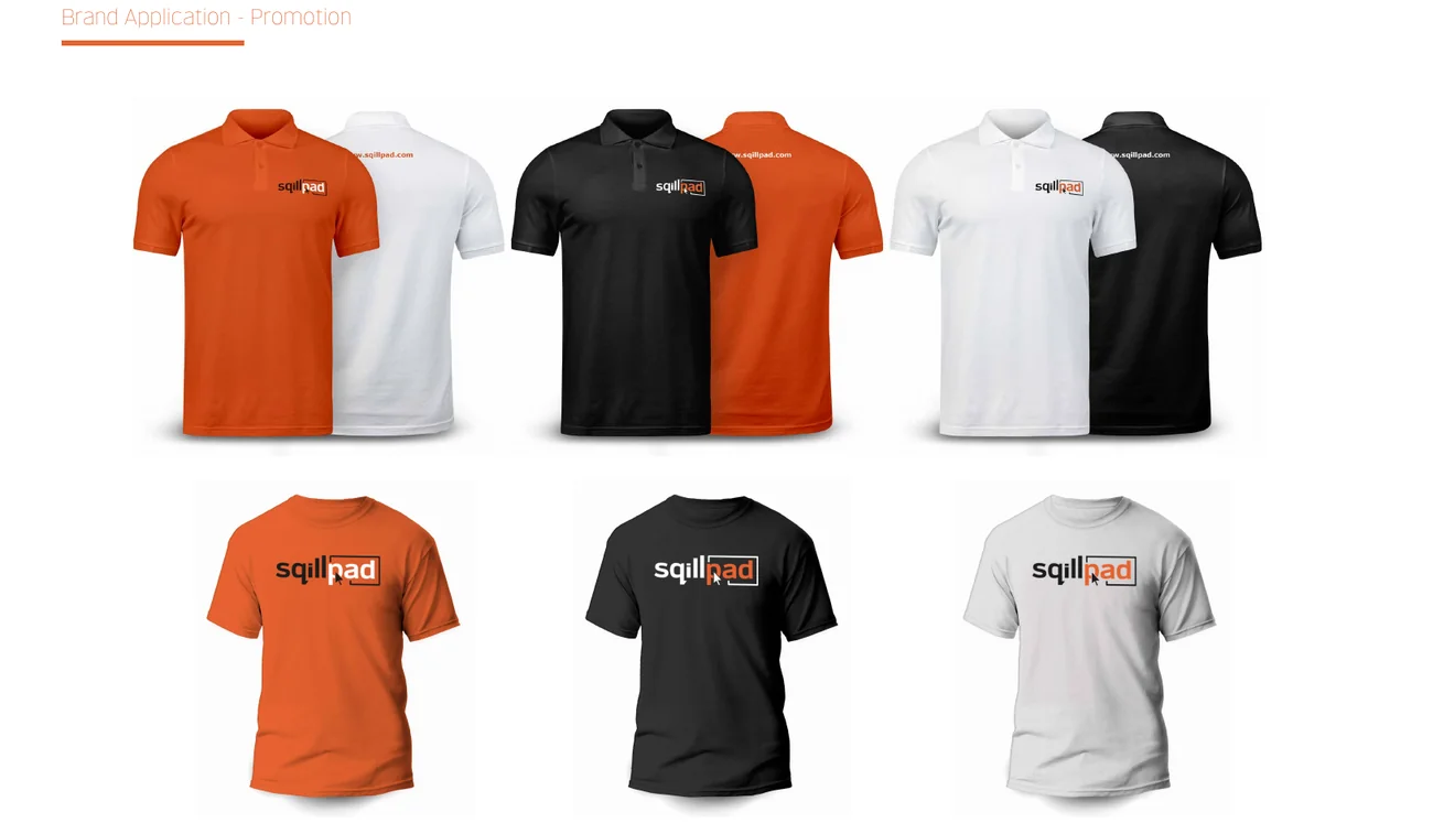 Polo shirts and tees, branded with the Sqillpad identity