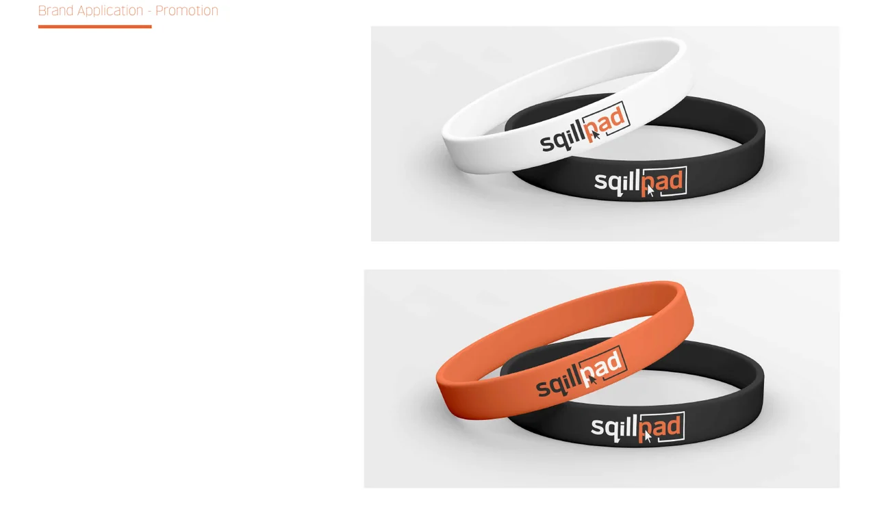 Wristbands, branded with the Sqillpad identity