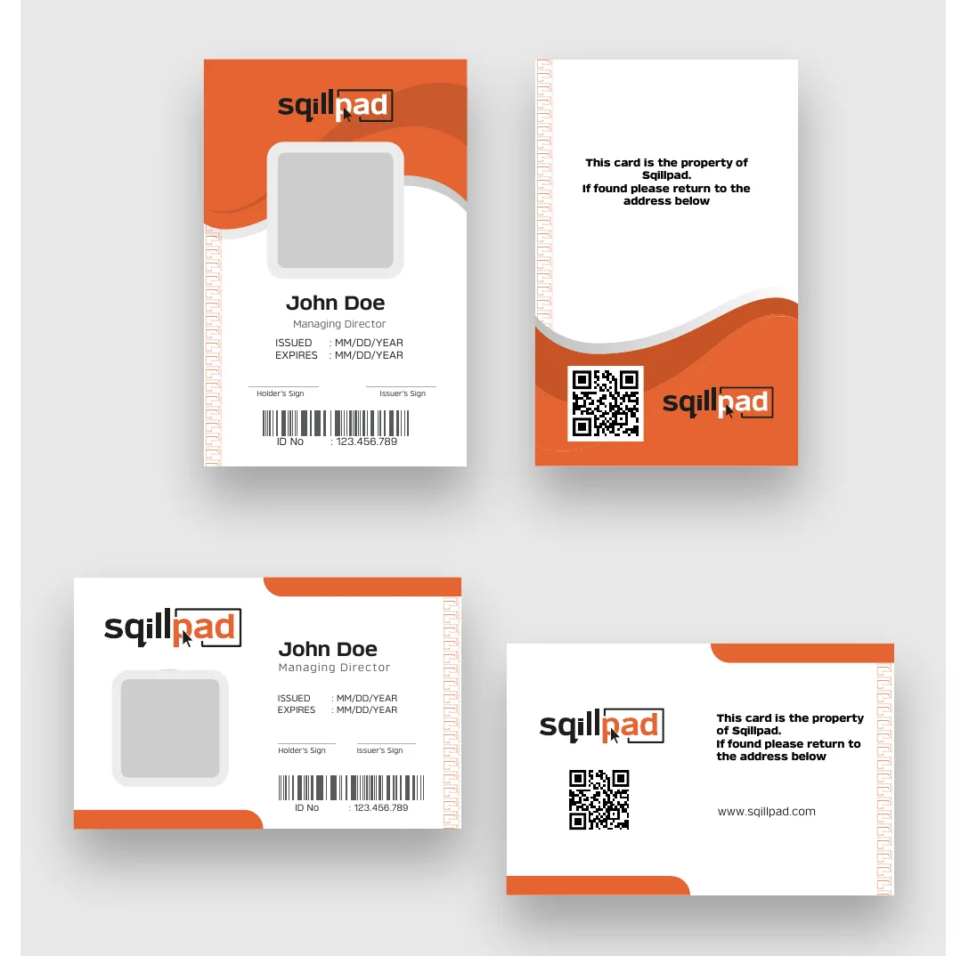 ID cards, branded with the Sqillpad identity