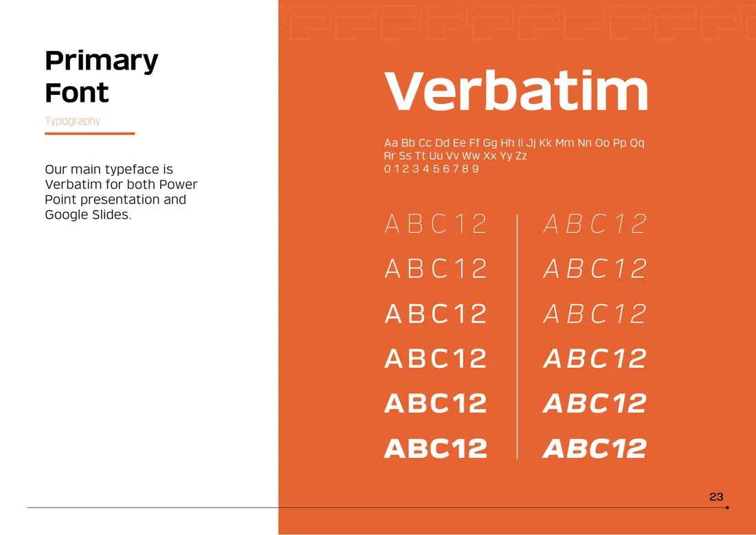 Primary typeface Verbatim, regular, bold and italic weights