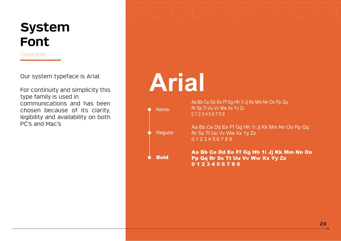 System typeface Arial in narrow, regular and bold