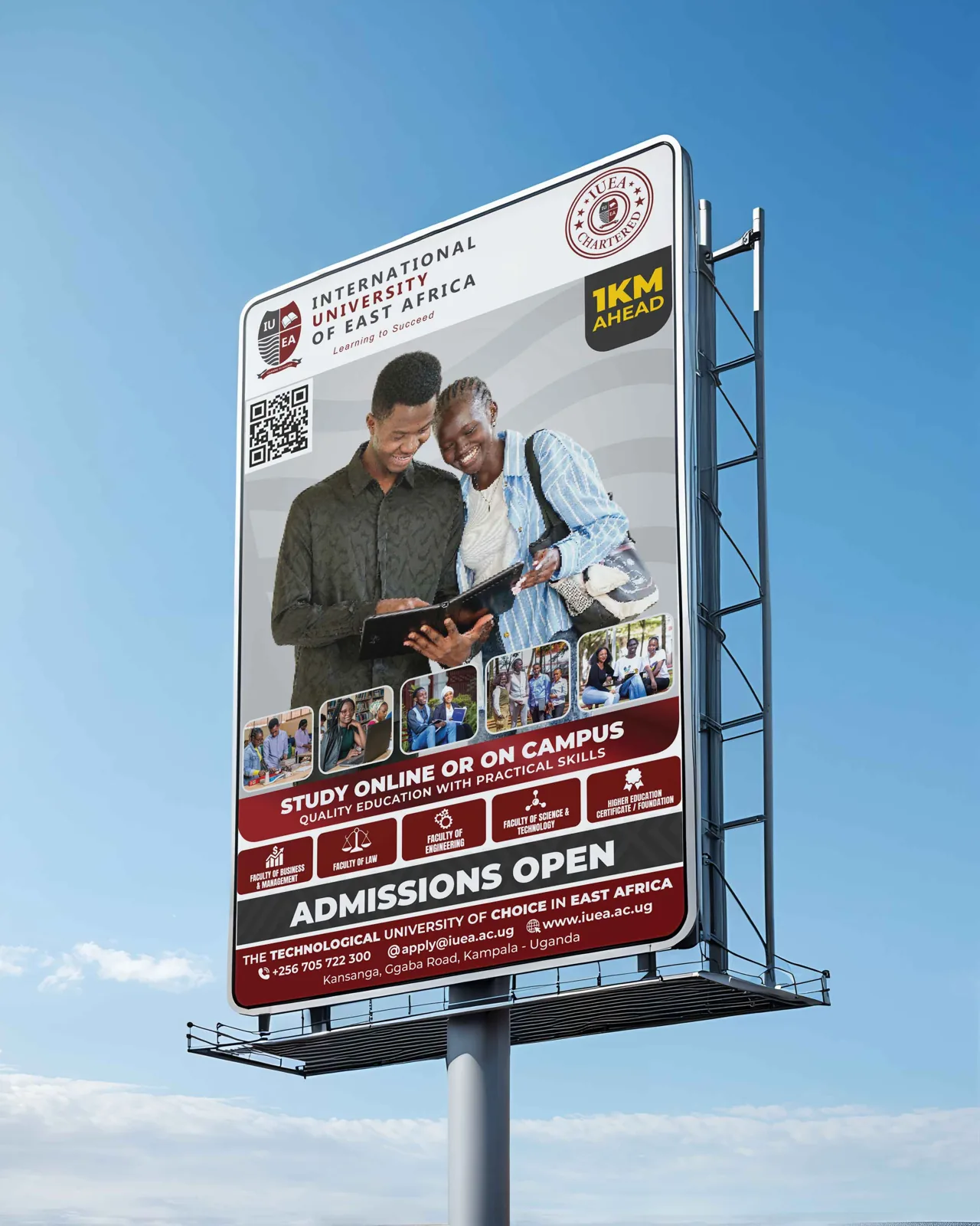 A marketing team in a Kampala office reviewing a campaign on a wall screen